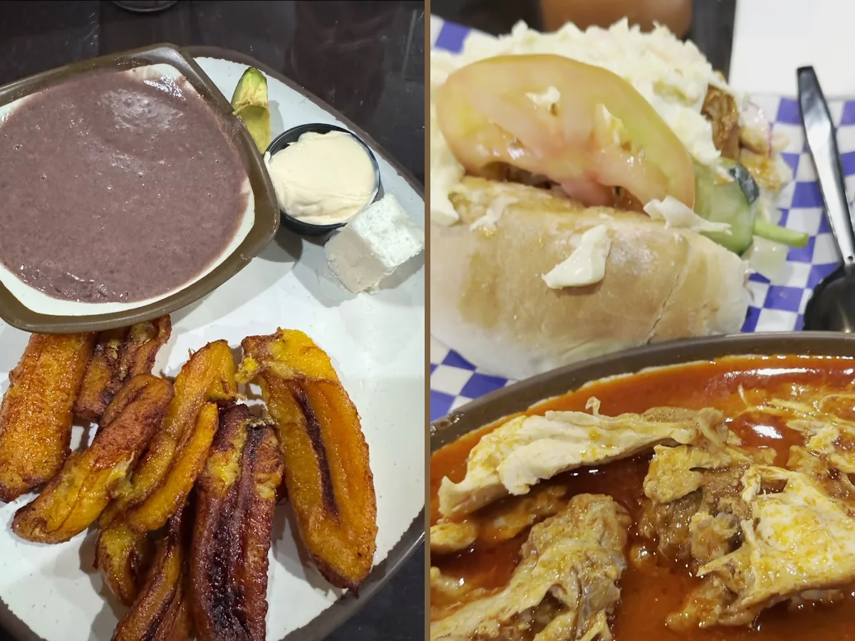 Shared tables in a cozy Salvadoran restaurant.