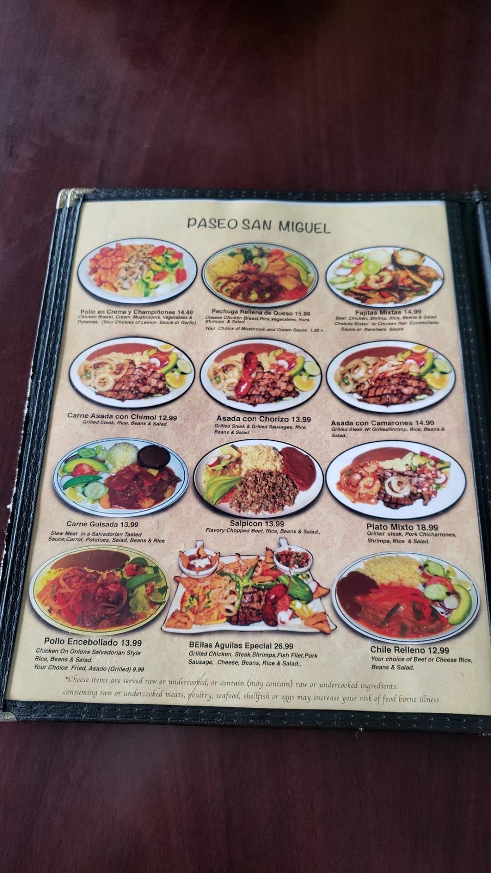 Food menu with sections for quick bites.